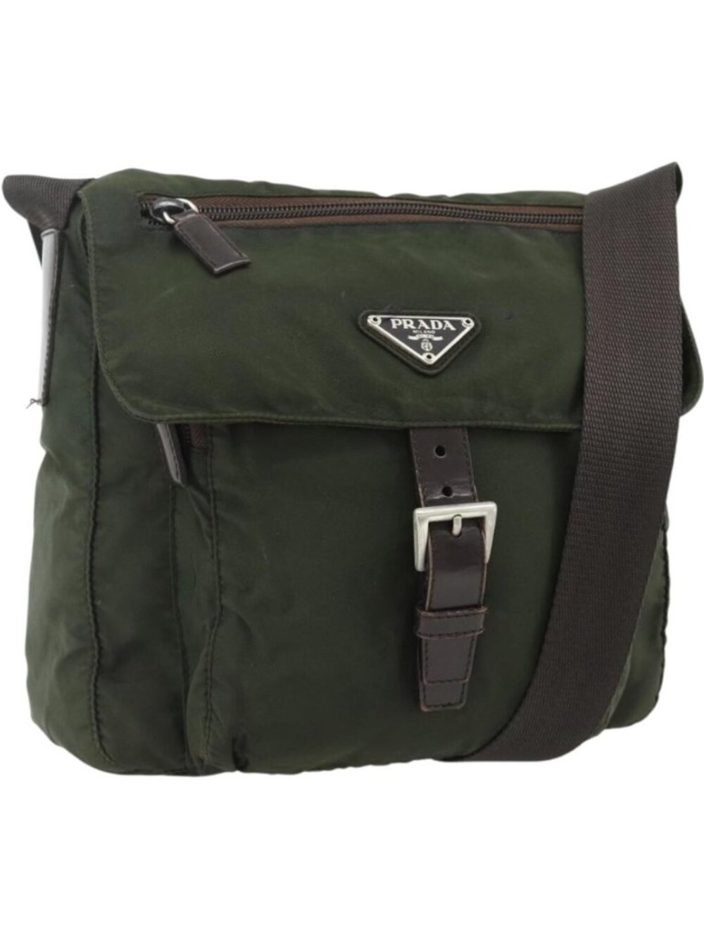 PRADA Shoulder Bag Nylon Khaki Silver